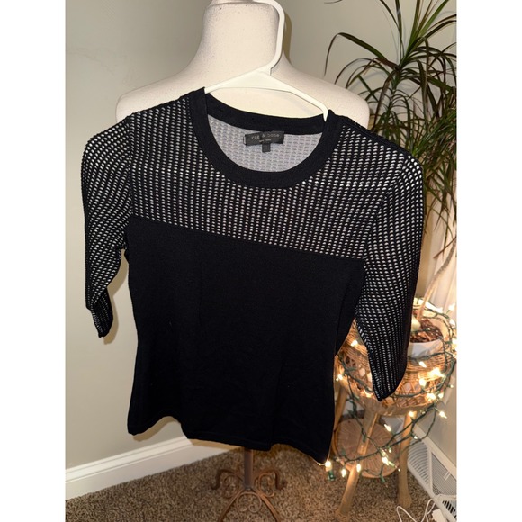 rag & bone Sweaters - Rag & Bone‎ Black Mesh Knit Cropped Sleeve Top XS